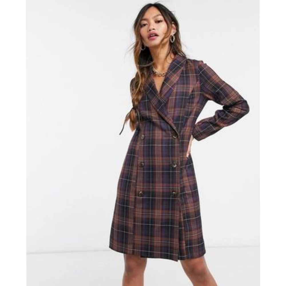 CLOSET LONDON Blazer Dress Brown Purple Black Plaid Size 8